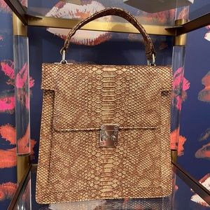 New faux python with gold tones, briefcase purse - amazing storage pockets!